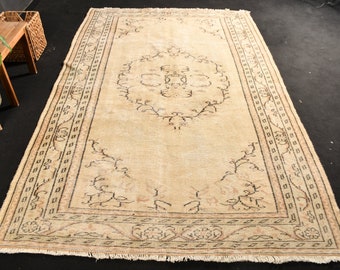 Vintage Rug, Large Rug, Turkish Rug, Antique Carpet, 67x106 inches Beige Rug, Decorative Salon Rug, Handmade Oversize Rugs,  10698