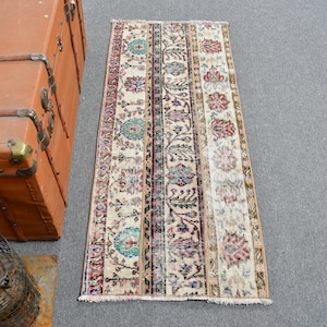 Vintage Turkish Door Mat Rug, Floral Patterns, Colorful Handmade Carpet, 2x4ft, Unique Home Decor, Bohemian Style Hallway Accent