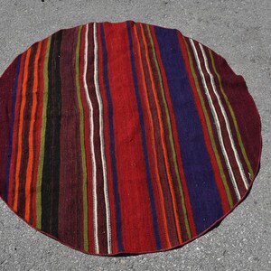 Round Kilim, Turkish Kilim, 4.2x4.2 ft, Oriental Kilim, Striped Kilim, Circle Kilim, Organic Kilim, Handmade Kilim, Vintage Kilim,  6031