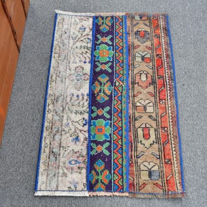 Vintage Turkish Door Mat, Colorful Geometric & Floral Patterns, 2x3ft, Unique Handmade Rug Decor
