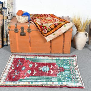 Vintage Turkish Kilim Rug 75x103 cm, Handmade Anatolian Carpet, Turkish Wool Rug 2x3 ft, Bohemian Home Decor