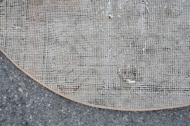 4x3 Rounded Vintage Rug, Gray Round Oushak Rug, 3.4x3.4 Ft, Wool Foyer Accent ...