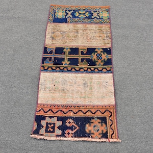 Vintage Turkish Door Mat, Colorful Geometric Patterns, Vibrant Handmade Rug 2x4ft, Unique Home Decor Rug