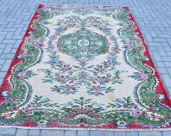 Salon Rug Wool Rug Decorative Oversize Rugs Vintage Rug 9121 Home Decor Carpet Large Carpet 67x106 inches Green Rug Turkish Rug