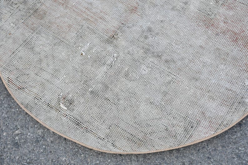 4x3 Rounded Vintage Rug, Gray Round Oushak Rug, 3.4x3.4 Ft, Wool Foyer Accent ...