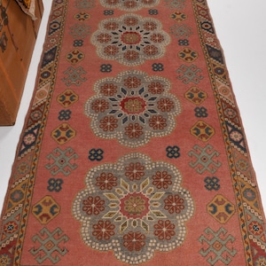 3x9 Runner Rugs, Turkish Rug, Vintage Rug, Floral Oushak Rug, Rugs For Corridor, 3.4x8.9 ft Red Rug, Boho Turkish Rug, Anatolian Stair Rug,