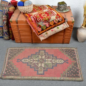 Vintage Rug, 2x3.6 ft Small Rugs, Turkish Rug, Anatolian Rug, Antique Rug, Rugs For Bedroom, Red Moroccan Rugs, Gift For Him,  13193