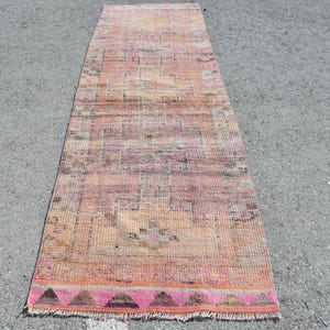 Handmade Turkish Rug, Vintage Runner Carpet, Bohemian Hallway Decor, 3x10ft Pink and Beige Rug, Living Room Area Rug, Unique Floor Covering