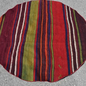 Striped Kilim, Turkish Kilim, 4.2x4.2 ft, Round Kilim, Oriental Kilim, Area Kilim,Organic Kilim, Handmade Kilim, Vintage Kilim, Circle, 6039
