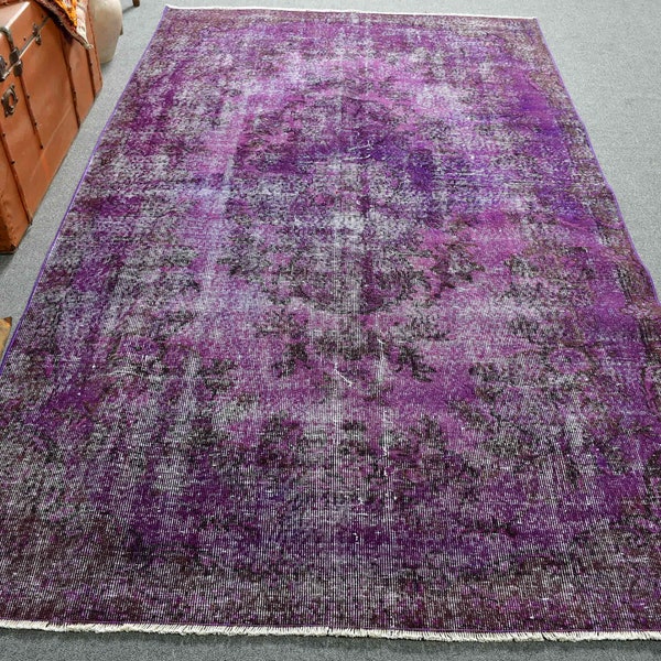 5.3x8.9 ft Large Rug, Vintage Rug, Turkish Rug, Overdyed Rug, Oushak Rug, Rugs For Living Room, Purple Overdyed Rug, Large Salon Rug, 12981