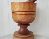 Large Wooden Vintage Mortar and Pestle. Made from Hawaiian wood Koa. Mortar is 9 quot tall, 6 quot diameter.