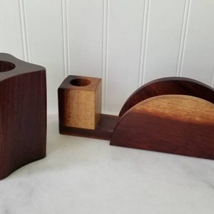 Vintage handmade kitchen/office cabinet set Wooden napkin/business carcd holder from Costa Rica&#39;s tropical beach house eco boho style