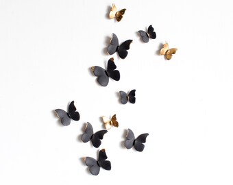 Wall Decor of Black and Gold Porcelain Butterflies for Home decoration and gift idea
