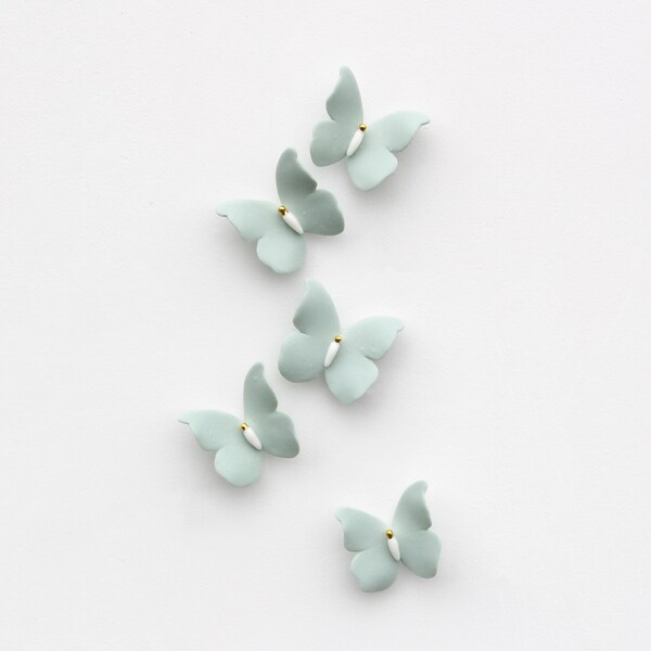 Little Blue Green Porcelain Butterflies for Wall Decoration