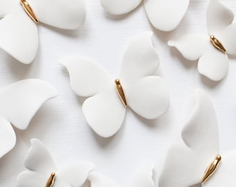 3 Porcelain and 24k Gold Butterflies for Wall Decoration