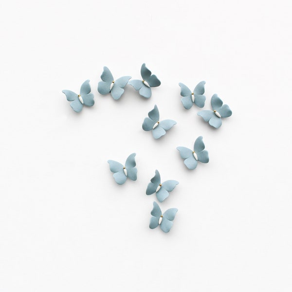 5 Petits papillons Bleu Canard en porcelaine pour décoration murale