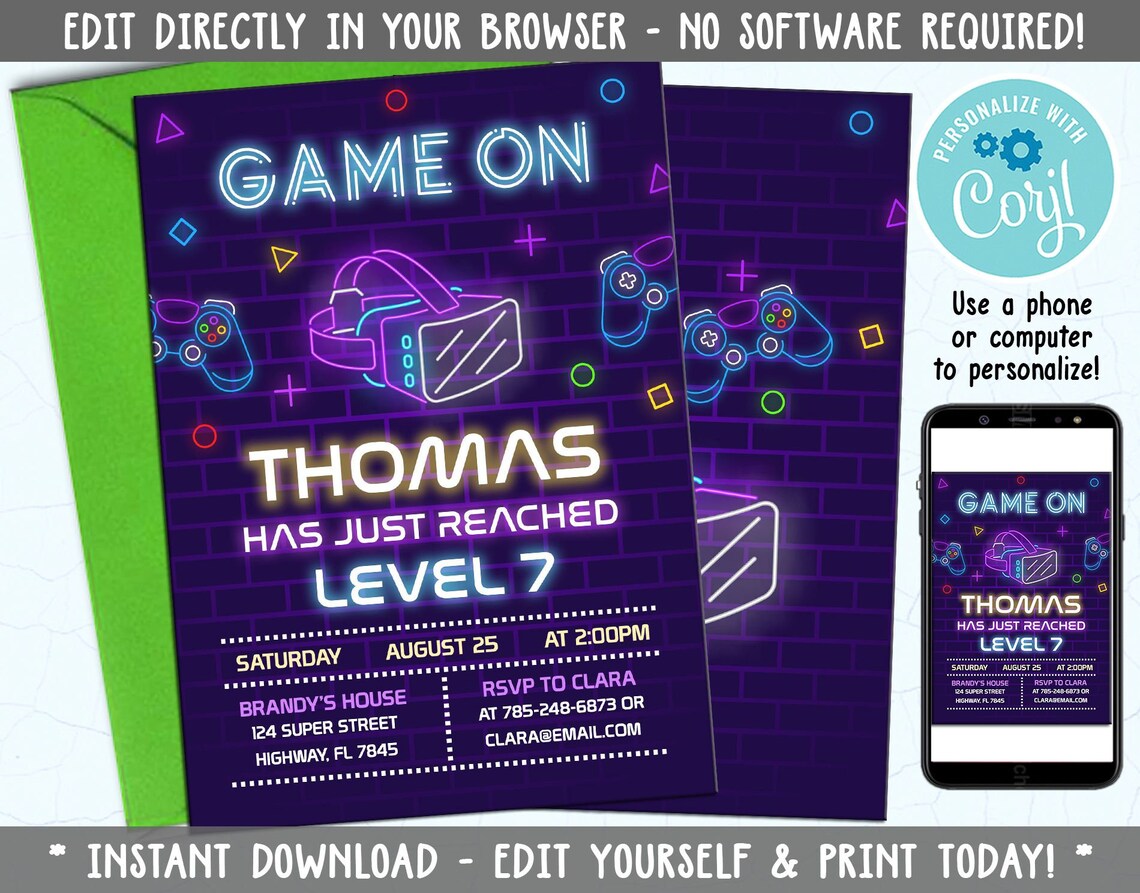Virtual Reality Game VR Party Invitation Boys Gaming birthday | Etsy