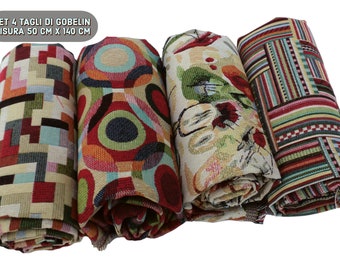 Set di 4 tagli di tessuto Gobelin da arredo, misura 50 cm x 140 cm. Per cuscini, borse, cucito, lavori creativi