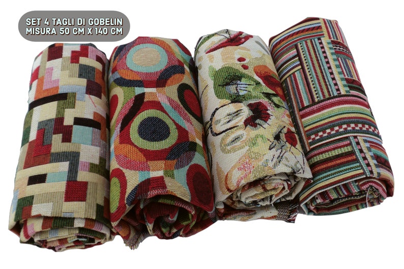 Set di 4 tagli di tessuto Gobelin da arredo, misura 50 cm x 140 cm. Per cuscini, borse, cucito, lavori creativi immagine 1