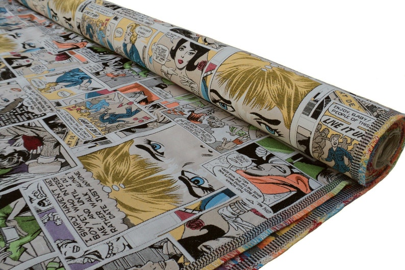 Tessuto Gobelin fantasia fumetto pop art . Per arredamento, rivestimenti e tappezzeria Prezzo per 50 cm immagine 1