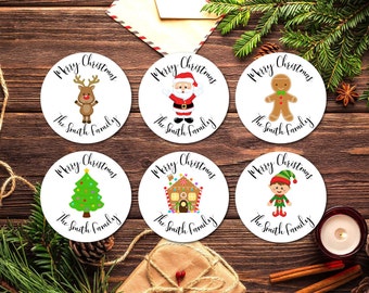 Runde personalisierte Frohe Weihnachten Geschenkanhänger Siegel | Umschlag Siegel | Glänzende | G1133