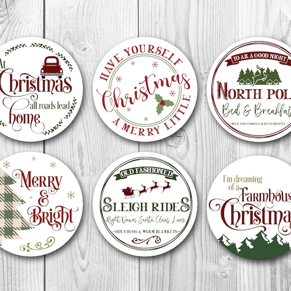 Farmhouse Christmas - Round | Card Envelope Seals | Gift Tag Stickers | G1190