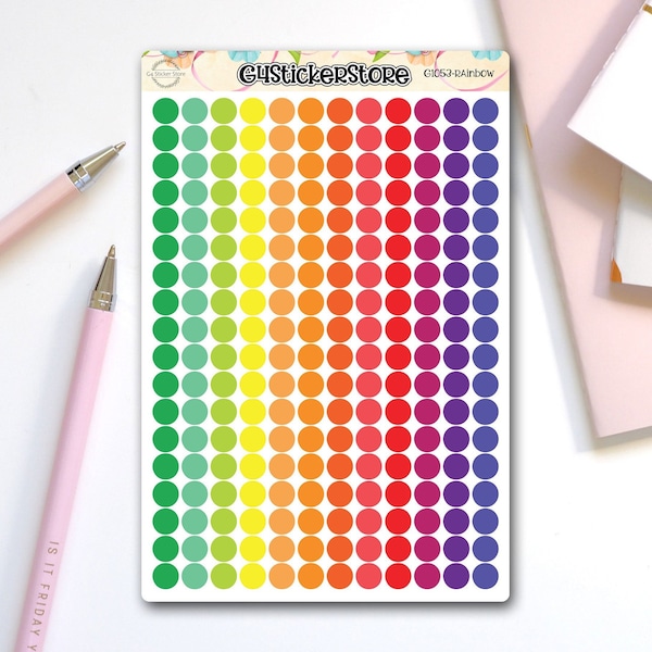 200 Transparent Bright Colored Dot Planner Stickers | G1053 | Red Blue Green Orange Yellow Purple