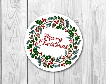 Frohe Weihnachten | Karten - Umschlag - Aufkleber | Geschenkanhänger | Kranz G1170