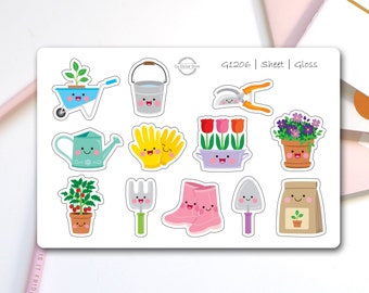 Kawaii Garten Sticker | Gießkannen Blumen Pflanzen | 12er Set | G1206