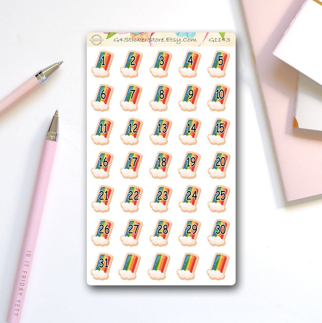 Rainbow Date Stickers | Planner Calendar Stickers - Etsy