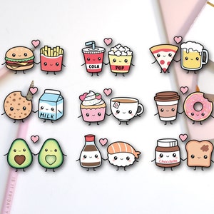 Adesivos de comida para casais Kawaii | Alimentos divertidos | Conjunto de 18 | G1195