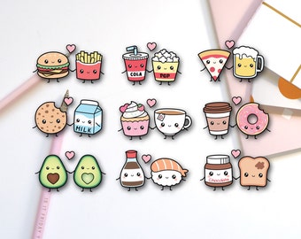 Kawaii Paare Essen Aufkleber | Fun Foods | 18er-Set | G1195
