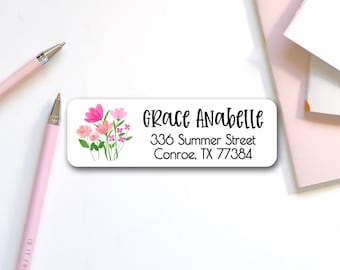 Floral Return Address Labels | Personalized Stickers, 33 Pack