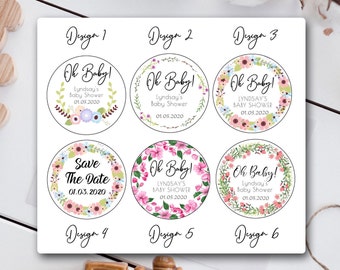 Blumen-Babyparty-Aufkleber | Oh Baby, Save The Date Siegel