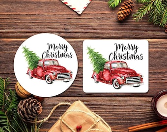 Frohe Weihnachten RotEr Bauernwagen | Kartenumschlag Siegel | Geschenkanhänger Sticker | G1130