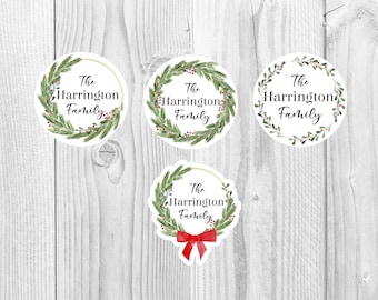 Sellos de regalo de corona de Navidad personalizados redondos / Sellos de sobre / G1110