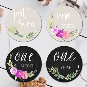 Set von 21 Baby Meilenstein Stickern 0-12 Monate | Neugeborenen, Woche, Monat & Urlaub Sticker | Tafel oder Mandel | G1138