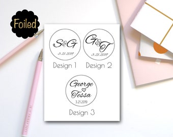 Foiled Monogram Sticker Siegel | Elegante Reben Schrift, Hochzeit, Geburtstag