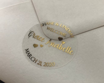 Geburtsanzeige Briefumschlag | Geschenk Siegel | Klare oder weiße | Gold Silber Roségold Folie | G1132