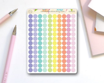130 Pastel Transparent Colored Dot Planner Stickers | G1075 | Pink Purple Green Orange Yellow