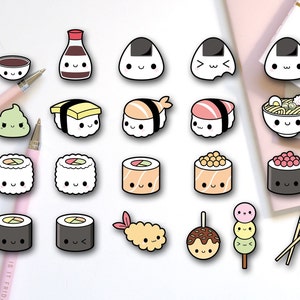 NEW-TSI KAWAII PUFFY COLORFUL FOOD STICKERS-SUSHI, PIZZA, DUMPLINS, PASTA,  SOUP+