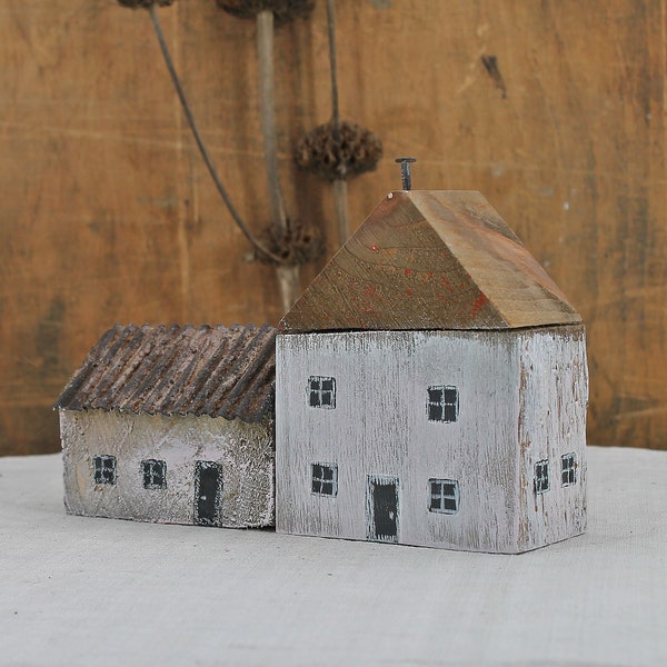 Individual pieces, set of 2 wooden houses, beam houses, decoration, houses, collector's item, gift