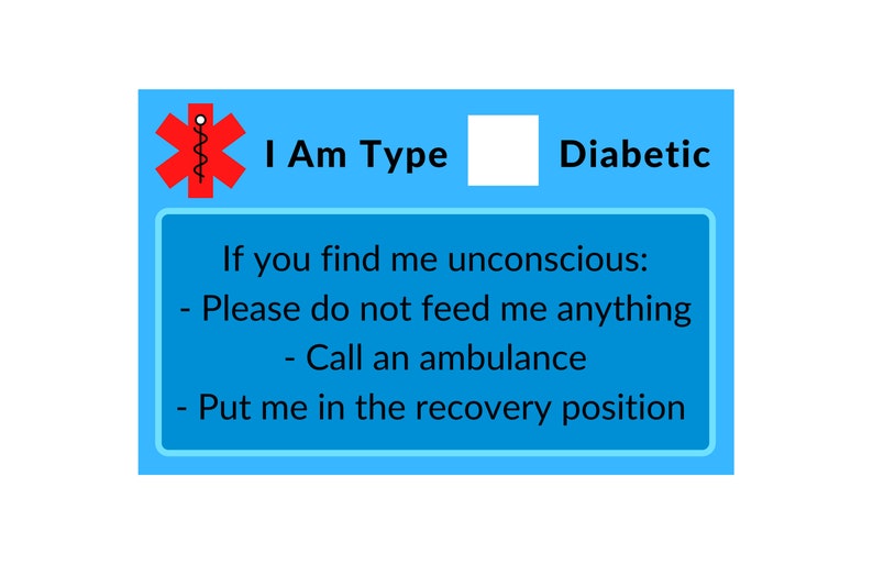 Diabetic Medical ID Card Pack of 2 Etsy