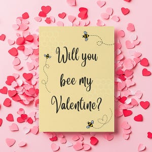 Printable Valentine&#39;s Card | Will You Bee My Valentine | Neutral Card | Cute Bee Valentine&#39;s Day Card | 5x7 Digital Download