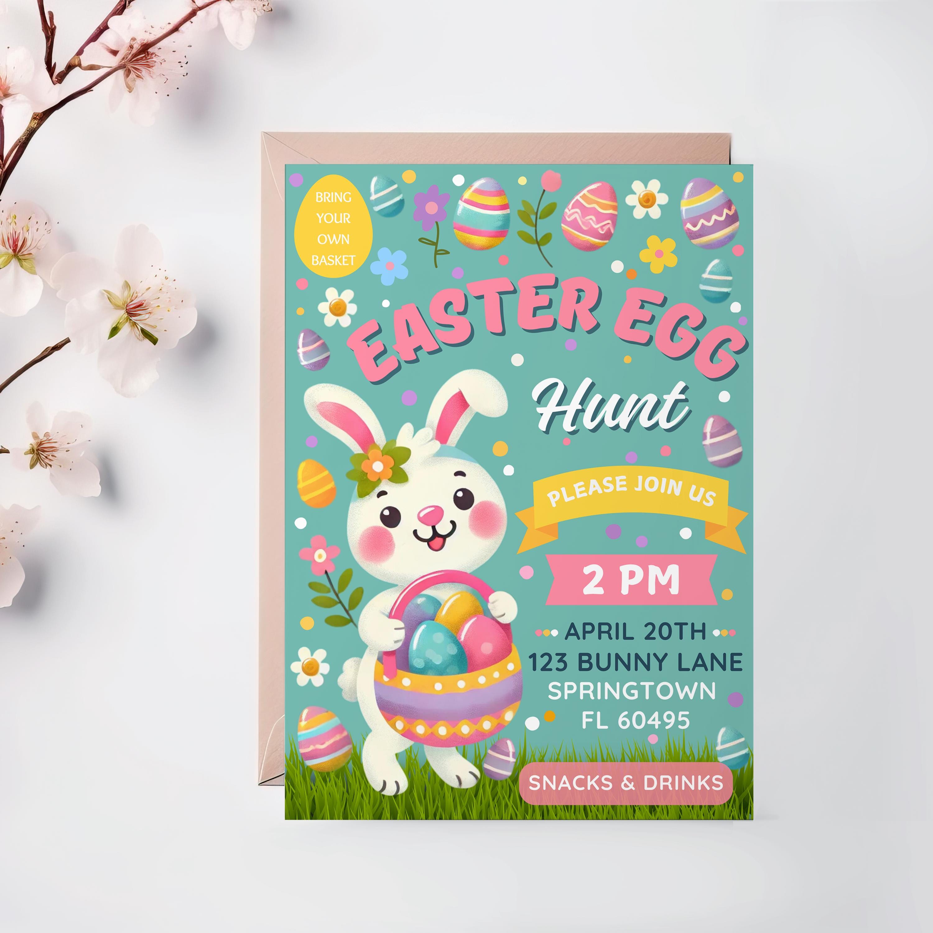 Editable Easter Egg Hunt Invitation | Canva Template | Printable Spring ...