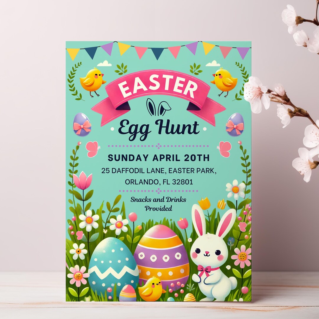 Editable Easter Egg Hunt Invitation | Canva Template | Printable Spring ...