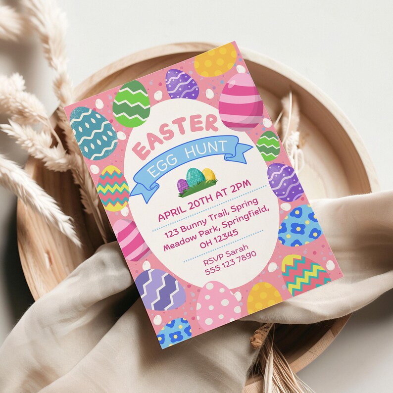 Editable Easter Egg Hunt Invitation | Canva Template | Printable Easter ...
