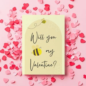 Printable Valentine&#39;s Card | Will You Bee My Valentine | Neutral Card | Cute Bee Valentine&#39;s Day Card | 5x7 Digital Download