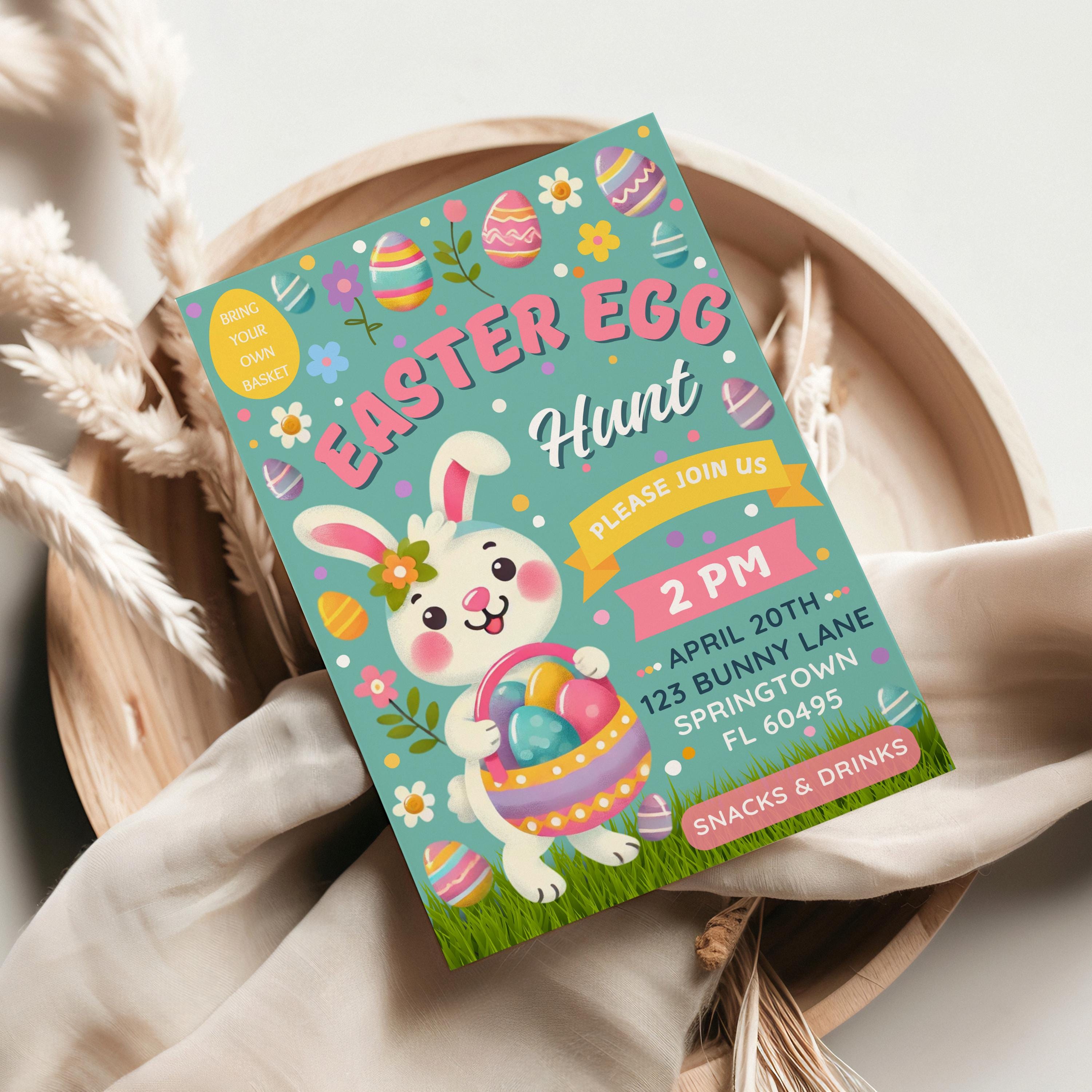 Editable Easter Egg Hunt Invitation | Canva Template | Printable Spring ...