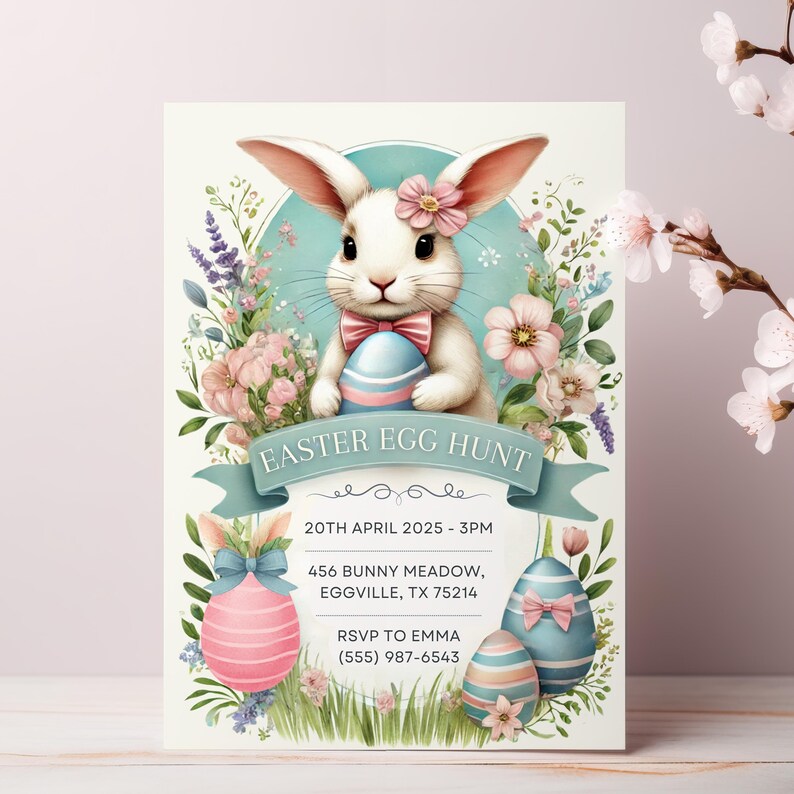 Editable Easter Egg Hunt Invitation | Canva Template | Printable Spring ...
